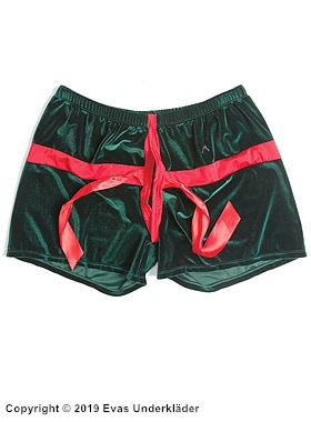 Boxershorts, fløyel, bånd, åpen skritt